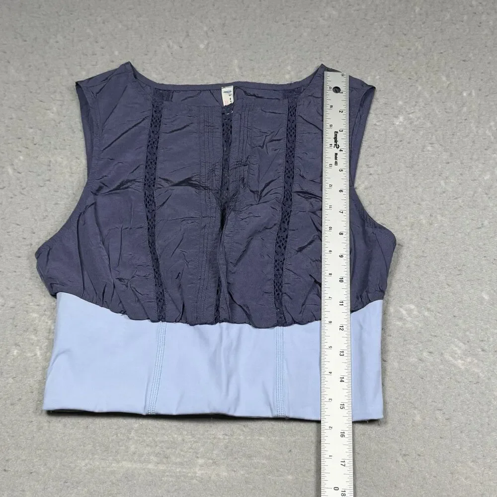 Free People FP Movement Oh Hey Applique Crop Top Women’s Size XS Blue Sleeveless